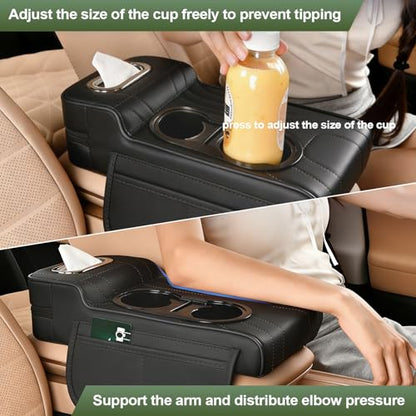 Upgrade Multifunctional Car Armrest Cushion,Center Console Cover with 2 Cup Holder,Arm Rest Cover for Car,Car Armrest Storage Box, Car Accessories Center Console Organizers for Most Cars - style: Style B