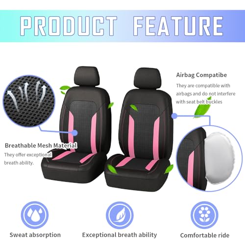 4PCS Cooling Car Seat Covers,Breathable Front Seat Covers with Mesh Construction and Foam Padding,Car Seat Protector to Reduce Back Sweating,Universal Car Interior for Car SUV (Pink) - color: Pink