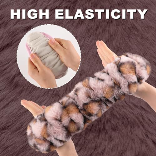 SEG Direct Furry Car Steering Wheel Cover with Gear Shift Cover, Soft and Warm, Cute Fluffy Auto Decor for Women Men, Standard Size, 2 PCS Set, Pink Leopard - color: Pink Leopard