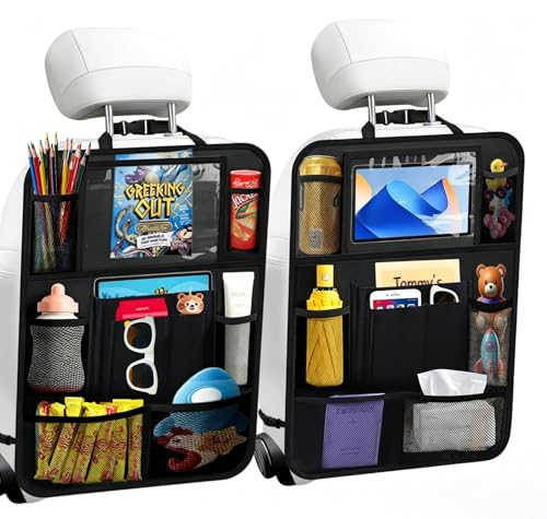 TCJJ Car Backseat Organizers with 10" Touch Screen Tablet Holder&9 Storage Pockets,Back Seat Organizer for Kids Waterproof Car Seat Organizer,Black/2 Pack - color: 2PACK-Black