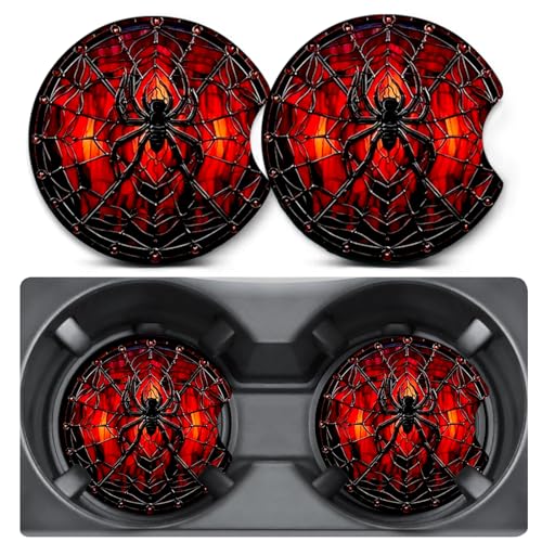 2 Pack Car Coasters for Cup Holders,Spider Car Cup Holder Coasters,2.75" Universal Size Anti Slip Rubber Mat,Automotive Interior Accessories,Automotive Cup Holder Decor,Spider Gifts for Women Men - color: Spider