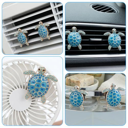 Ouligay 2PCS Cute Sea Turtles Car Air Freshener Vent Clip, Sea Turtle Car Accessories, Blue Turtle Cars Vent Clips Rhinestone, Ocean Theme Interior Decoration for Women Girls