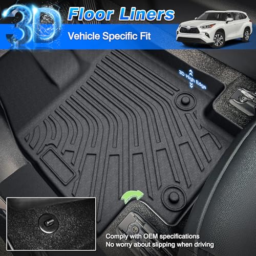 Cartist Floor Mats for Toyota Highlander 2020-2026 7 Seat (Both Hybrid and Gas, Not Grand), All Weather Cargo Liner with Backrest Mat and Door Sill Guards for Highlander Accessories, Heavy Duty - size: 1)Toyota Highlander 7 Seat 20+ Full Set