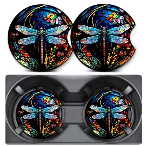 2 Pack Car Coasters for Cup Holders,Dragonfly Car Coasters,2.75" Universal Size Anti Slip Rubber Mat,Automotive Interior Accessories Cup Holder Decor,Dragonfly Gifts for Women Wife MoM - color: Dragonfly - Color