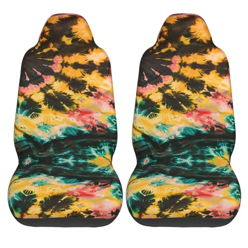 Rainbow Tie Dye Vintage Front Seat Covers 2 Pack, Vehicle Seat Protector Car Mat Covers, Fit Most Bucket Seats - color: Rainbow Tie Dye Vintage
