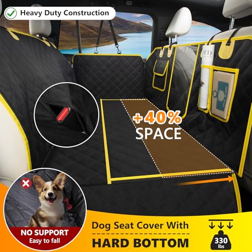 L'AGRATY Dog Car Seat Cover: Waterproof Back Seat Extender for Dogs with Side Flaps - Nonslip Hard Bottom Car Seat Cover for Dogs with Mesh Window: 60/40 Split Bench Dog Hammork Bed for Car SUV Truck