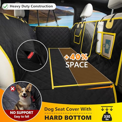 L'AGRATY Dog Car Seat Cover: Waterproof Back Seat Extender for Dogs with Side Flaps - Nonslip Hard Bottom Car Seat Cover for Dogs with Mesh Window: 60/40 Split Bench Dog Hammork Bed for Car SUV Truck