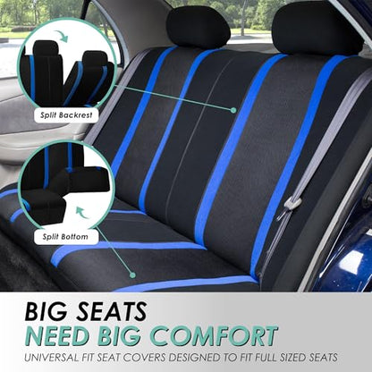 FH Group Full Set Cloth Car Seat Covers for Low Back Front Seat Covers, Airbag Compatible, Split Bench Rear Seat, Universal Fit, Washable Seat Cover for SUV, Sedan, Van, Blue