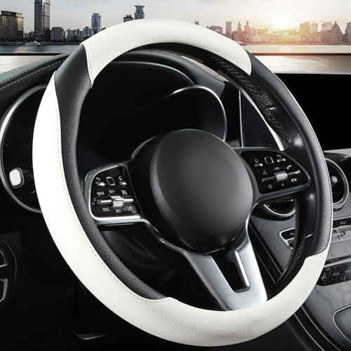 Car Steering Wheel Cover, Microfiber Leather Steering Wheel Cover Universal Fit 14.5-15 inch Anti-Slip Comfortable Breathable Car Wheel Protector for Men Women,White - color: White