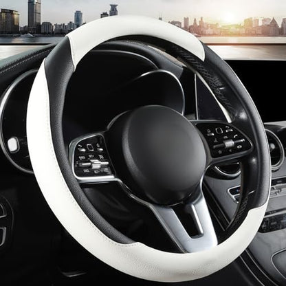 Car Steering Wheel Cover, Microfiber Leather Steering Wheel Cover Universal Fit 14.5-15 inch Anti-Slip Comfortable Breathable Car Wheel Protector for Men Women,White - color: White