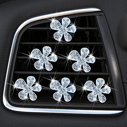 Bling Flower Air Vent Clips, 6 Pcs Cute Daisy Air Fresheners, Diffuser With Rhinestone Interior Decoration Charm, Diamond Decor Accessories for Women Girls