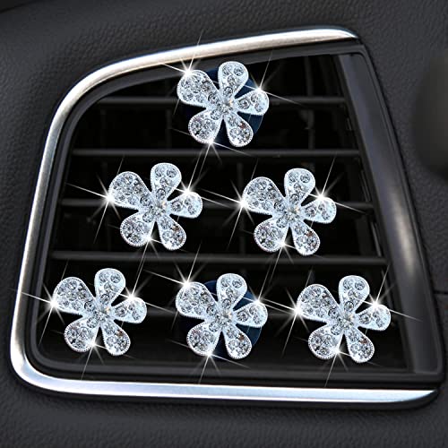Bling Flower Air Vent Clips, 6 Pcs Cute Daisy Air Fresheners, Diffuser With Rhinestone Interior Decoration Charm, Diamond Decor Accessories for Women Girls