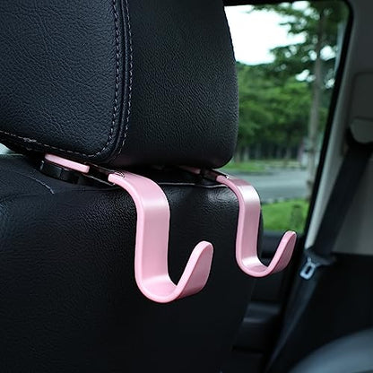 4-Pack 360° Rotating Universal Car Headrest Hooks, Car Organizer Hanger Storage Hooks for Bag Purse Cloth Grocery Universal Fit with Clip Pink - color: Pink