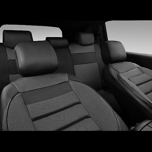 CAR PASS Leather 3D Foam Back Support Car Seat Covers Full Set Air Mesh Automotive Seat Covers, All Season Car Seat Cover Fit Automotive,SUV,Sedan,Van, Airbag Compatible Elegance (Black Charcoal Gray) - color: Black Charcoal