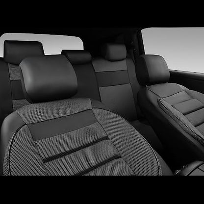 CAR PASS Leather 3D Foam Back Support Car Seat Covers Full Set Air Mesh Automotive Seat Covers, All Season Car Seat Cover Fit Automotive,SUV,Sedan,Van, Airbag Compatible Elegance (Black Charcoal Gray) - color: Black Charcoal