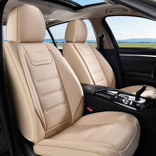 Coverado Car Seat Covers, Front Covers for Cars, Car Seat Cover Front Seats, Car Seat Protector Waterproof, Leather Car Seat Cushion, Universal Interior Covers Seat Protectors for Most Cars Beige - color: 01-Beige, size: Front Pair