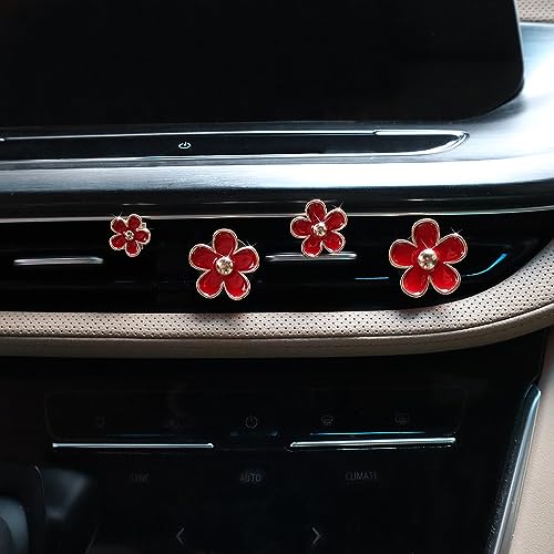 ORIESSE 4pcs Flowers Air Vent Clips Red Daisy Car Air Freshener Vent Clips Cute Fower Car Accessories for Women Refillable Diffuser - color: Red