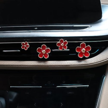 ORIESSE 4pcs Flowers Air Vent Clips Red Daisy Car Air Freshener Vent Clips Cute Fower Car Accessories for Women Refillable Diffuser - color: Red