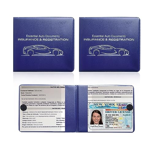 Ziciner Car Registration Insurance Holder, 2Pack Essential Auto Card Document Glove Box Organizer with Touch Fastener, Vehicle Interior Accessories Perfect for Most Car, Truck, SUV (Blue/Small Car) - color: Blue/Small Car