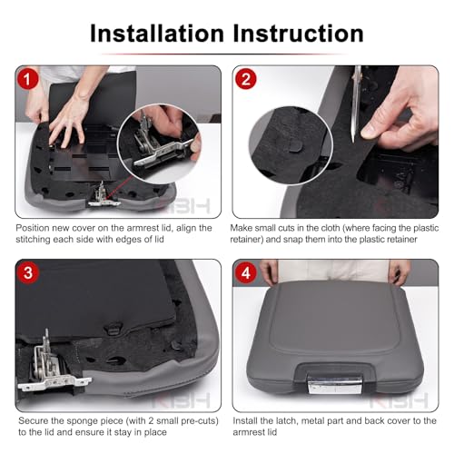 KBH Center Console Armrest Cover Replacement for 2013-2018 Ram 1500, 2013-2025 Ram 1500 Classic/2500/3500, 40/20/40 Jump Seat, Vinyl Leather, Anti-Scratch, Gray