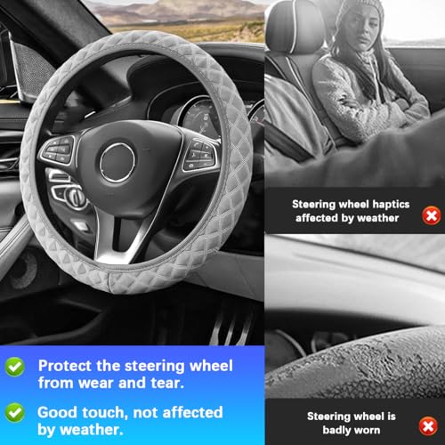 Elastic Stretch Car Steering Wheel Cover, 15Inch Breathable Ice Silk Vehicle Steering Wheel Protecter, Cool in Summer Automotive Interior Protection, Universal for SUV Sedan Truck (Gray) - color: Gray