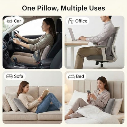 Sofa-Level Lumbar Support Pillow for Car Seat, Plush Velvet Back Cushion with 3-Zone Support, Soft & Supportive Lumbar Pillow for Driving, Office Chair, Home Decor (Gary)