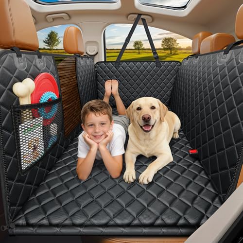 URPOWER Backseat Extender for Dogs - Hard Bottom Dog Car Seat Cover for Back Seat, Dog Hammock for Car and SUV, Pet Rear Seat Protector Dogs Travel Bed with Mesh Window - color: All Black, size: Medium - for Most Sedans & SUVs