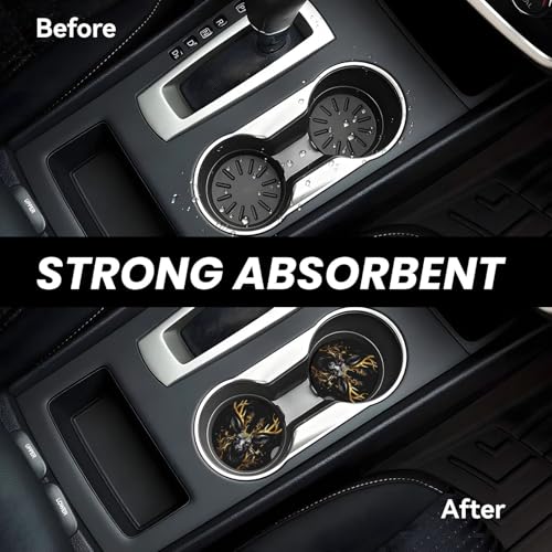 Absorbent Ceramic Car Coasters for Cup Holders, Black Gold Deer Design 2.56" Anti Slip Universal Drink Cup Coasters for Women Men (2 Pack) - color: Black Gold Deer