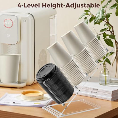 Acrylic Cup and Lid Holder, Adjustable Coffee Cup Holder Organizer Disposable Cup Dispenser Stand Countertop for Coffee Bar Station Bakery Breakroom 4 Compartment - size: No box