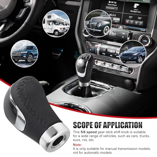 Universal 5/6 Speed Leather Car Racing Gear Shift Shifter knob,Artificial Leather and ABS Black Stitching Shift Knob with 4 Adapters,Replaceable 3 Gear Position Pastors(Black+Black Line) - color: 5/6 Speed Leather(Black+Black Line)
