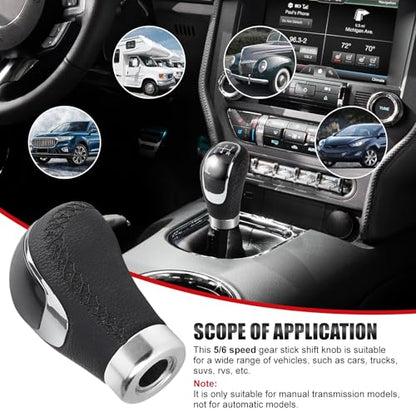 Universal 5/6 Speed Leather Car Racing Gear Shift Shifter knob,Artificial Leather and ABS Black Stitching Shift Knob with 4 Adapters,Replaceable 3 Gear Position Pastors(Black+Black Line) - color: 5/6 Speed Leather(Black+Black Line)