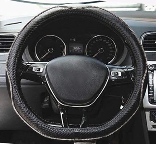 Mayco Bell Flat Bottom Steering Wheel Cover Anti-Slip,Safety,Soft,Breathable,Durable,Full Surround,Comfortable Grip Microfiber Leather (D Shape, Black White)