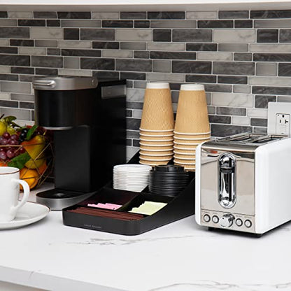 Mind Reader Cup and Condiment Station, Countertop Organizer, Coffee Bar, Kitchen, Stirrers, 7.25"L x 15.5"W x 5.25"H, Black - color: Black, size: 1-Pack
