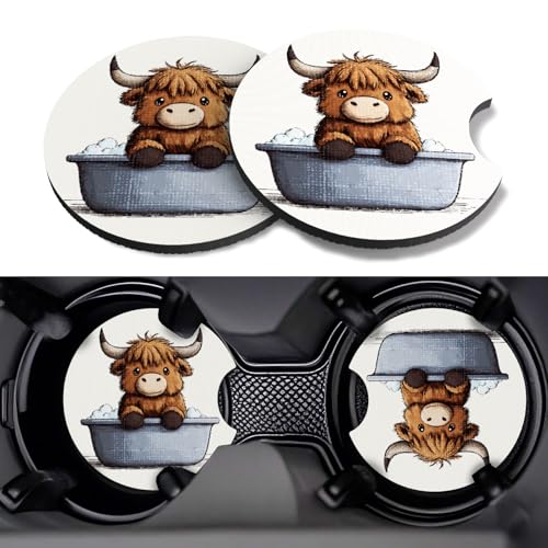 Car Cup Coasters,2 Pack Car Coaster,2.75inch Anti Slip and Absorbent Cars Coasters for Cup Holders,Car Accessories for Women,Cute Decor for Women (Bathing Calf) - color: Bathing Calf