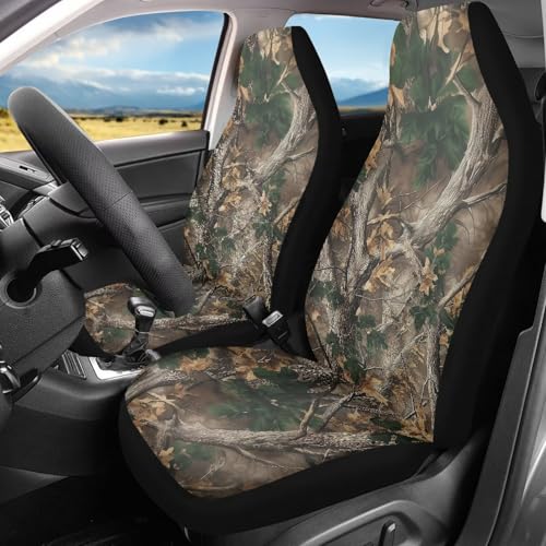 Bulopur Hunting Camo Car Seat Covers Front Seats Only Universal Automotive Seat Covers & Accessories Set for SUV Sedan Truck High Back Cushion Protector Cover 2 Pack, Easy to Install - color: Branch Camo Hunting