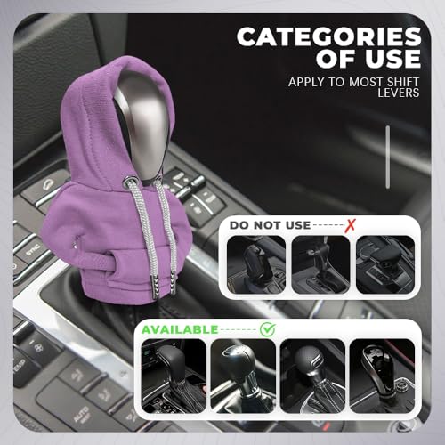 Gear Shift Hoodie, Gear Shift Cover, Fashionable Hoodie Automotive Gear Shift Knob Protector, Car Accessories Mini Sweater Gear Shift Knob Cover for Car Gear Shift Levers (Purple)