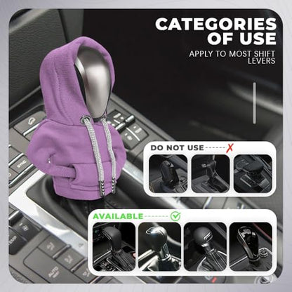 Gear Shift Hoodie, Gear Shift Cover, Fashionable Hoodie Automotive Gear Shift Knob Protector, Car Accessories Mini Sweater Gear Shift Knob Cover for Car Gear Shift Levers (Purple)