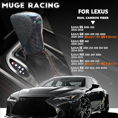 Gear Shift Knob Real Carbon Fiber Black Perforated Leather Shifter for Lexus ES GS GX is NX RC RX 200t 300 350 450h 450hL 350L - color: Black