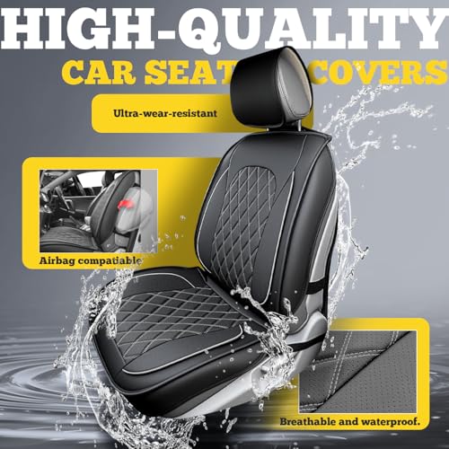 LINGVIDO Car Seat Covers Full Set (5 Seats) - Premium Perforated Nappa Leather, Waterproof Shield, Omni-Adapt Fit SUVs Sedans, Ultimate Family & Pet Protection - color: Black & Gray Line, size: Full Set (5 Seats)