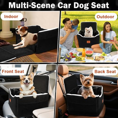 SZEE Dog Car Seat for Small/Medium Sized Dogs up to 35 lbs, Dog Booster Car Seat with Detachable Protective Leather Cover, Save Cleaning Effort, Reclinable Backrest (Black)