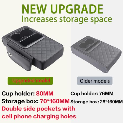 Universal Car Armrest Cushion Organizer - PU Leather Center Console Pad with Cup Holder, Phone Storage & Side Pockets, Multifunctional Armrest Cover for Most Vehicles
