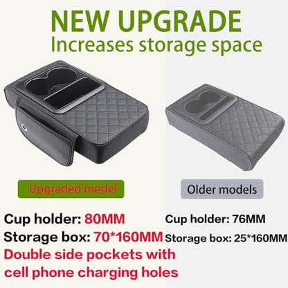 Universal Car Armrest Cushion Organizer - PU Leather Center Console Pad with Cup Holder, Phone Storage & Side Pockets, Multifunctional Armrest Cover for Most Vehicles