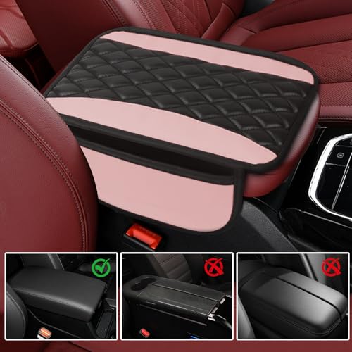 wuyaoyao Car Center Console Cover, 12.2"×7.5" Waterproof Leather Auto Armrest Cover Protector with Side Pockets, Stylish Comfortable Vehicle Arm Rest Box Cushion Pad, Car Accessories (Pink) - color: Pink