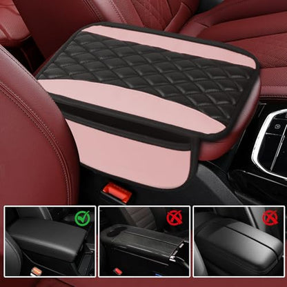 wuyaoyao Car Center Console Cover, 12.2"×7.5" Waterproof Leather Auto Armrest Cover Protector with Side Pockets, Stylish Comfortable Vehicle Arm Rest Box Cushion Pad, Car Accessories (Pink) - color: Pink
