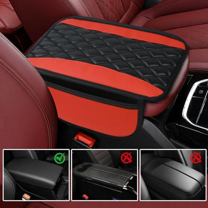 wuyaoyao Car Center Console Cover, 12.2"×7.5" Waterproof Leather Auto Armrest Cover Protector with Side Pockets, Stylish Comfortable Vehicle Arm Rest Box Cushion Pad, Car Accessories (Red) - color: Red