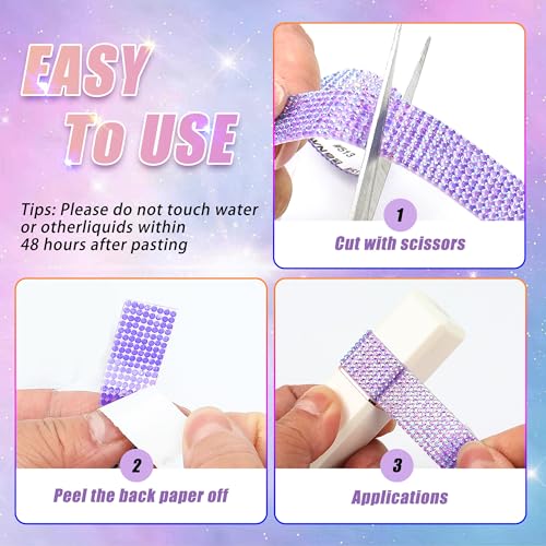 Self Adhesive Purple AB Rhinestone Ribbon Crystal Strips,Bling Christmas Resin Rhinestone Diamond Sticker for DIY Crafts,Wedding,Halloween Christmas Party(8 Rows of 6 Yards,Purple AB)