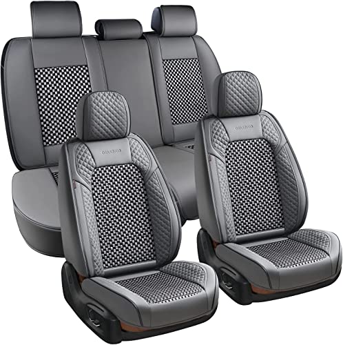 Coverado Seat Covers Full Set, 5 Seats Universal Seat Covers for Cars, Gray Car Seat Covers Front Seats Back Seat Cover, Breathable Car Seat Cushion, Leather Seat Cover Seat Protector Fit Most Cars - color: Woven/Gray, size: FullSet