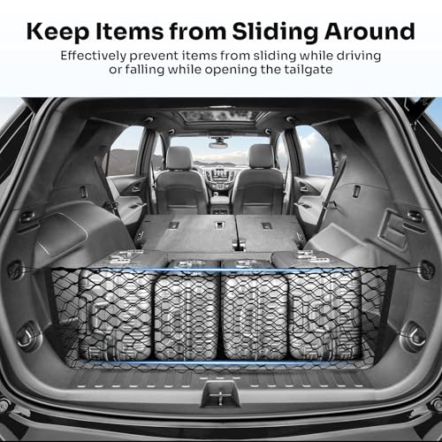Canvcle Trunk Cargo Net for 2018-2025 2026 Chevy Equinox & GMC Terrain Accessories Envelope Style Mesh Trunk Net Organizer and Storage Stretchable Elastic Nylon Rear Cargo Netting with Hooks - style: for Chevy Equinox
