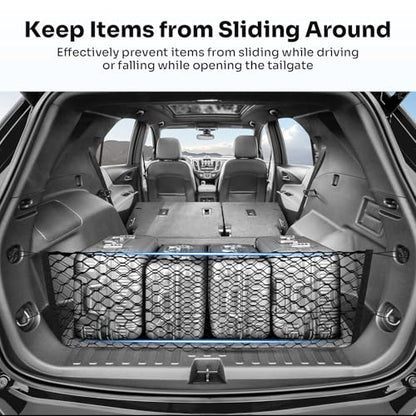 Canvcle Trunk Cargo Net for 2018-2025 2026 Chevy Equinox & GMC Terrain Accessories Envelope Style Mesh Trunk Net Organizer and Storage Stretchable Elastic Nylon Rear Cargo Netting with Hooks - style: for Chevy Equinox