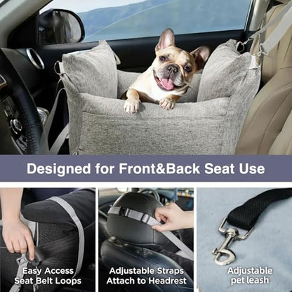 Pet Car Seat for Small Dogs up to 25 lbs with Safety Straps, Storage Pockets, Travel Carrier Bed Booster Seat with Detachable Cover, Machine Washable (Light Gray) - color: Light Gray